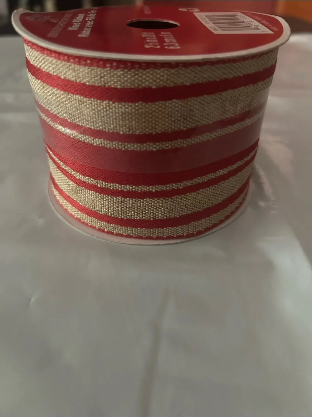 Celebrate It Red and Natural Striped Burlap-Style Ribbon